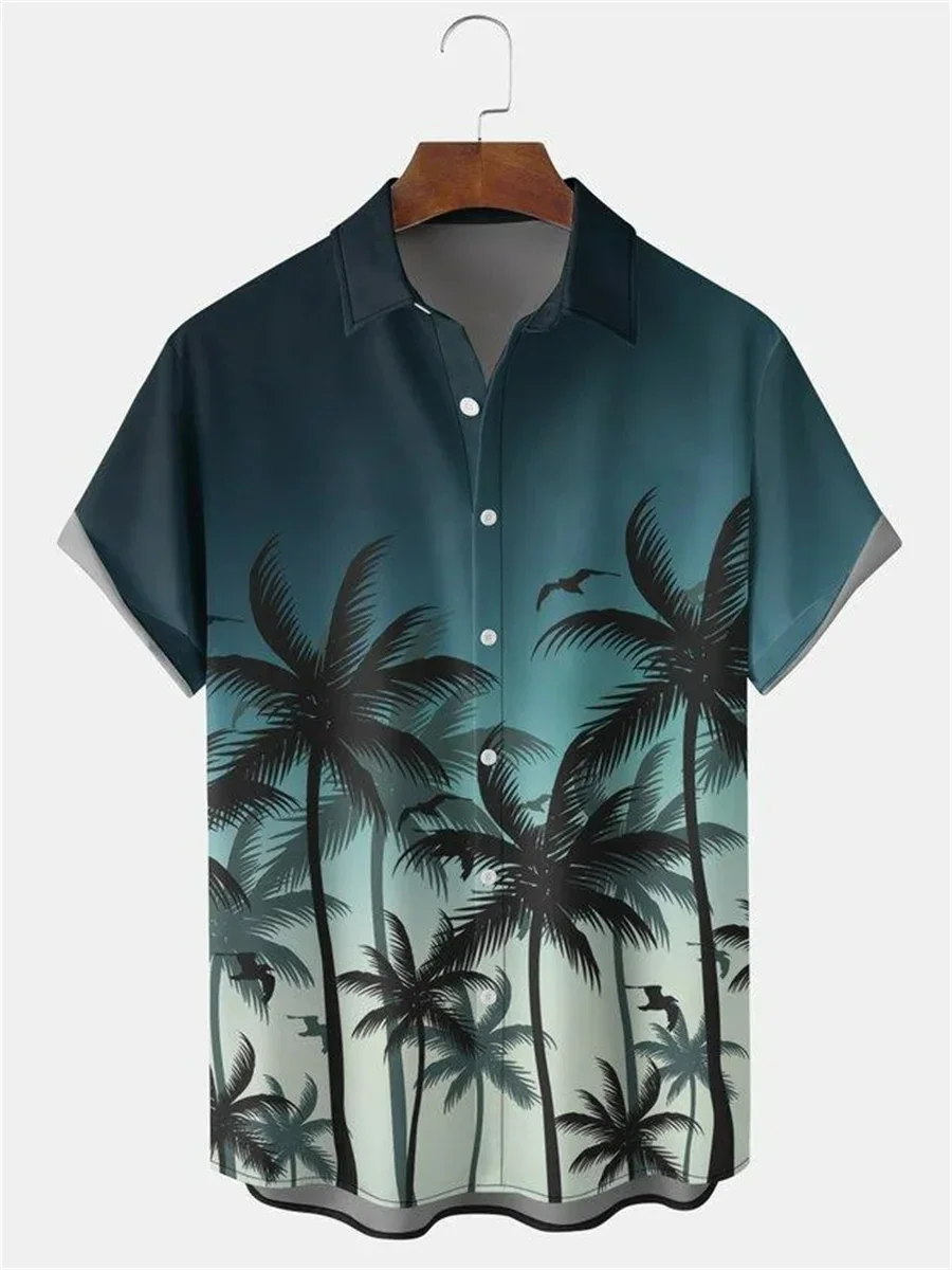 Camisa de verão à beira-mar para homens e mulheres com planta palmeira padrão impressão design manga curta moda camisa botão acima versátil topo