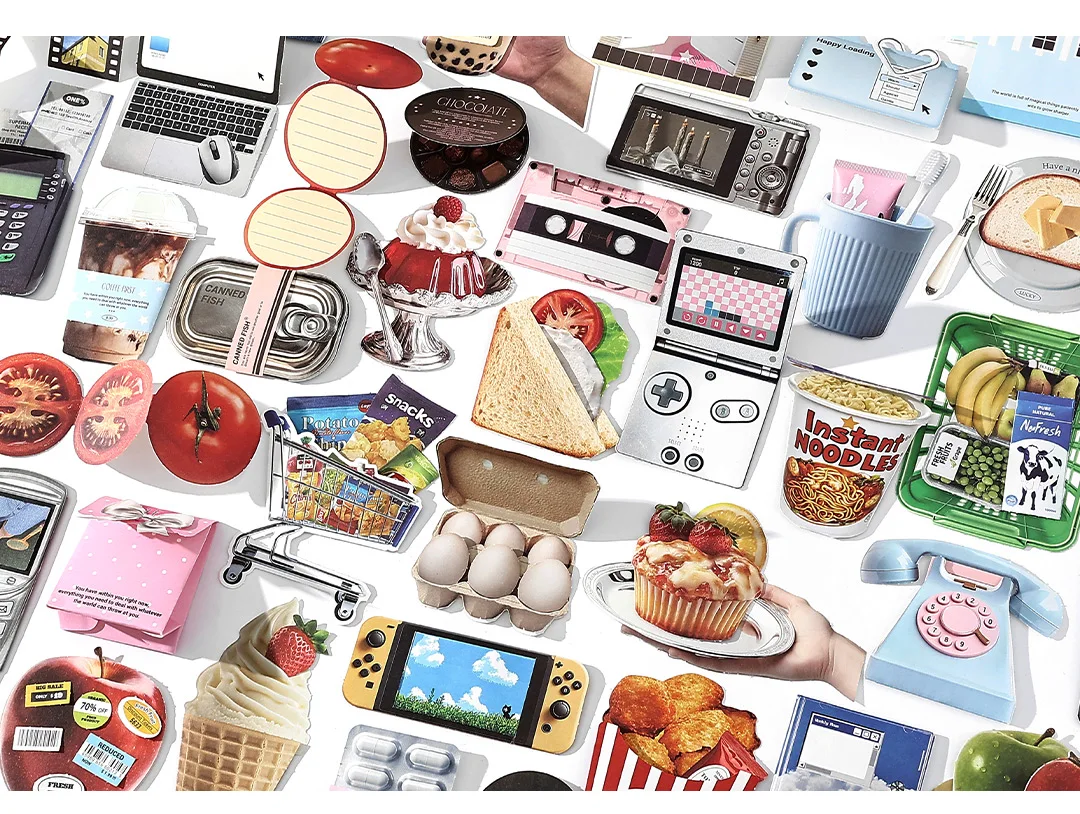 20 Blatt/Beutel, beschreibbare Haftnotizen, kreatives Muster mit Snacks, Desserts, Früchten, Alltagsmotiven, faltbare Notizen für Nachrichten und Begrüßungen – Detail 3