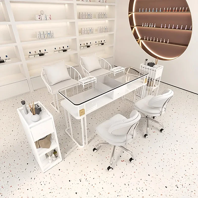 Rechargeable Glass Nail Table White Vacuum Cleaner Station Nail Table Designer Station Mesa De Manicure Professional Furniture