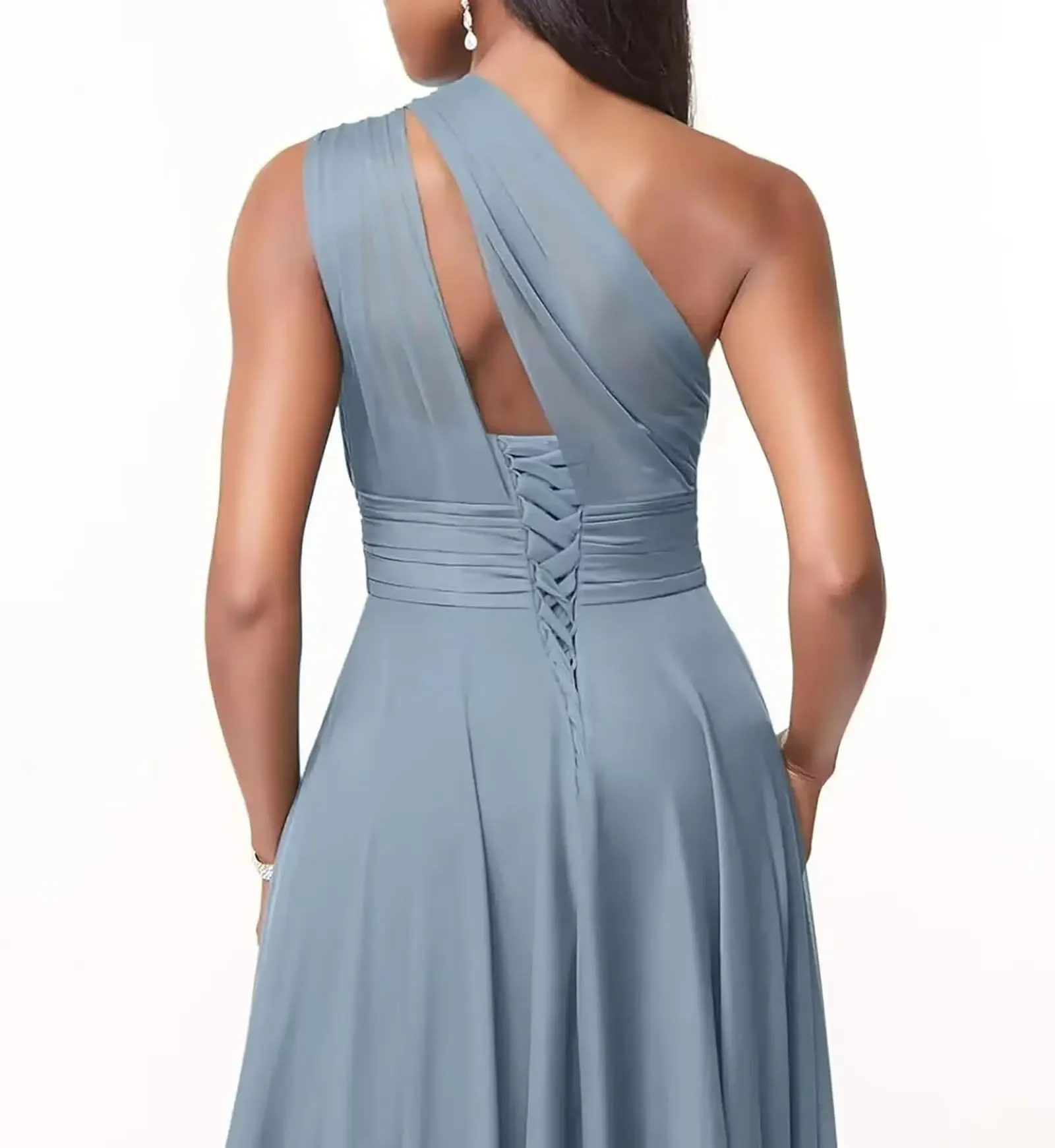 فساتين وصيفة الشرف طويلة مشد ألف خط واحد الكتف فساتين الشيفون للنساء مطوي فستان الزفاف الضيوف مخصص