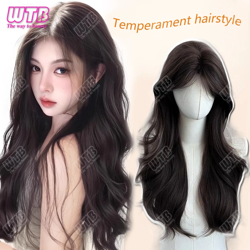 

WTB Synthetic 60CM Korean Black Long Curly Hair Wig Synthetic Natural Long Wavy Hair Wig For Women