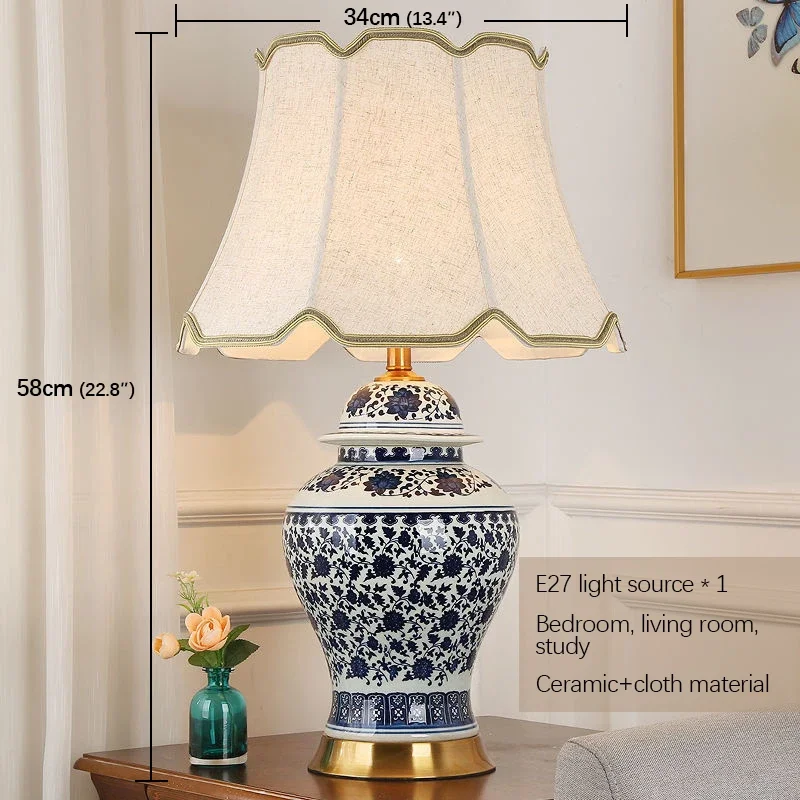 SOFEINA Modern Ceramics Table Lamp LED Dimming Chinese Blue And White Porcelain Desk Light for Home Living Room Bedroom