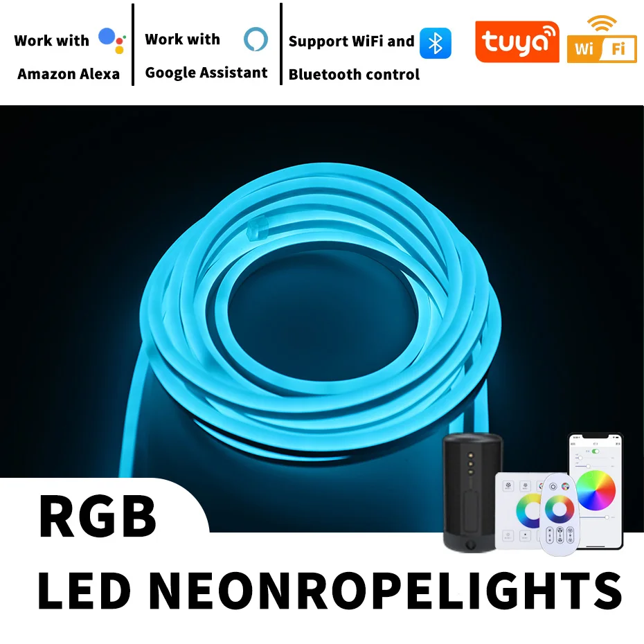 

220V AU plug Neon Light Sign RGB LED Strip Remote/Bluetooth/Tuya WiFi Waterproof Flexible RGB Rope Light Strip Home Decoration