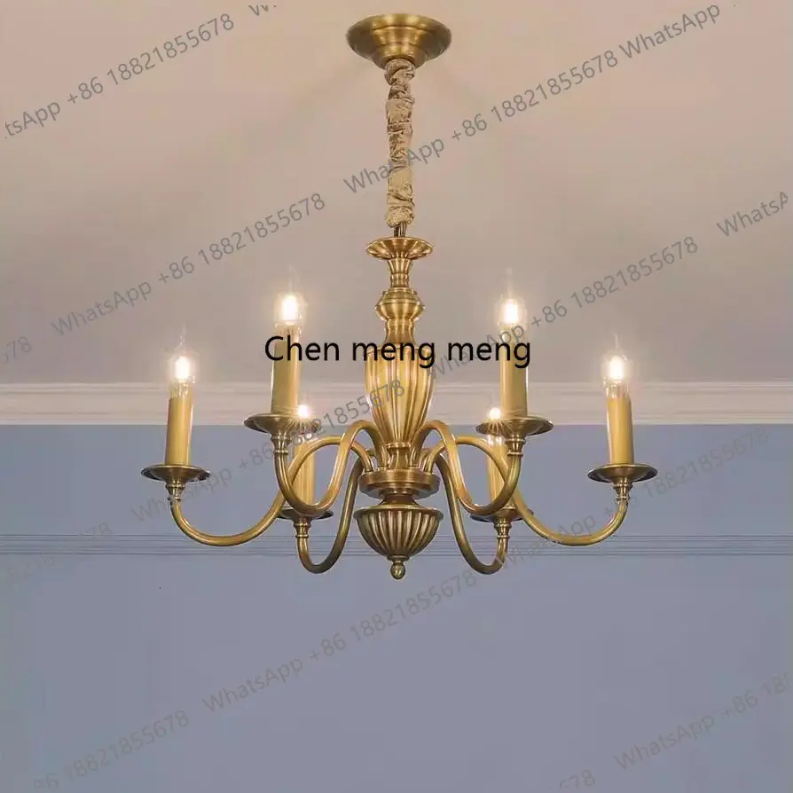 

American simple candle living room all copper chandelier French Nordic dining room bedroom staircase lamp