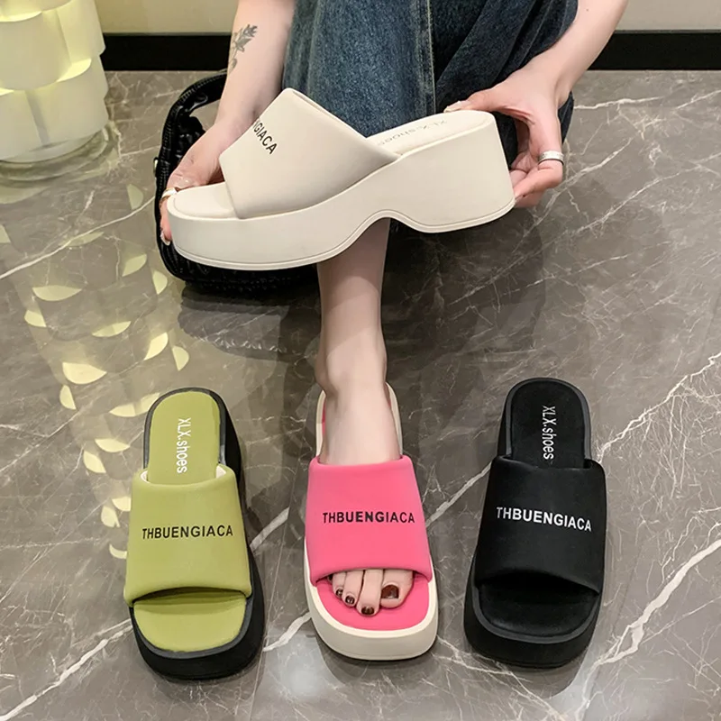 Female Shoes Slippers Casual Platform Slides Med Summer Clogs Woman 2024 Luxury Flat Silver Beach Fashion Rome PU Fabric