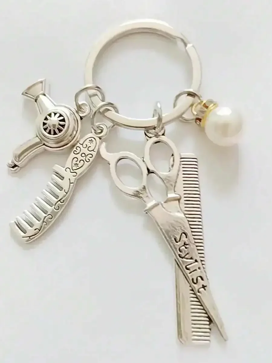 Y2K Barber Hairdryer Scissors Keychain Vintage Metal Keyring Wallet Bag Car Key Chain Pendant Gift Automotive Accessories Campus
