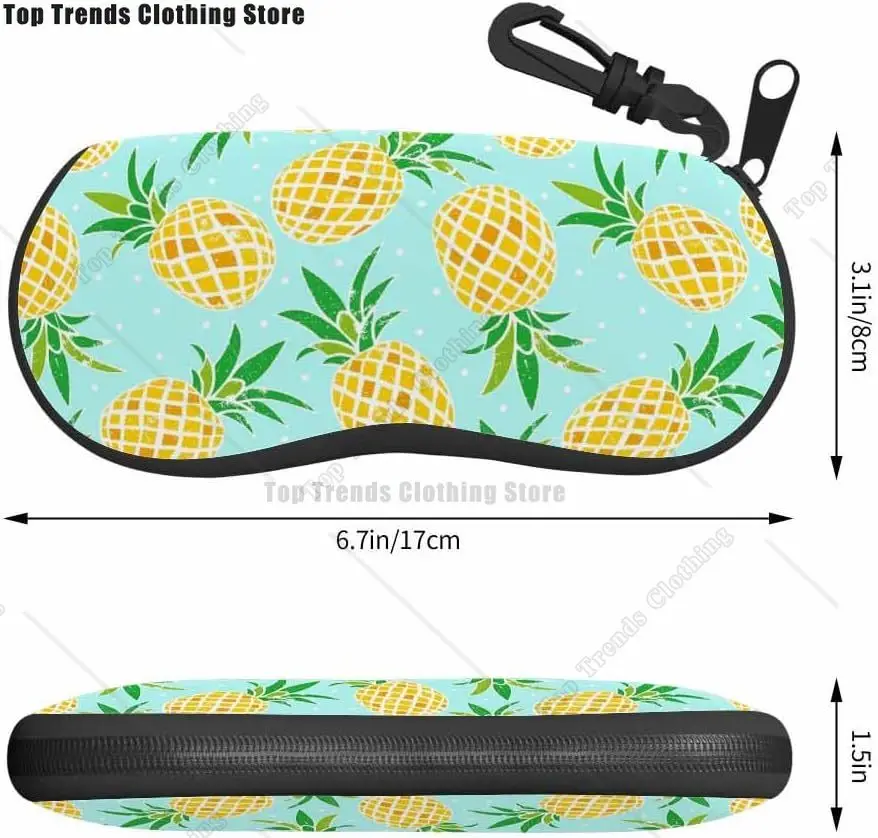 Watercolor Pineapples Eyeglasses Case Ultra Light Neoprene Sunglasses Case Belt Clip,Soft Reading Glasses Case
