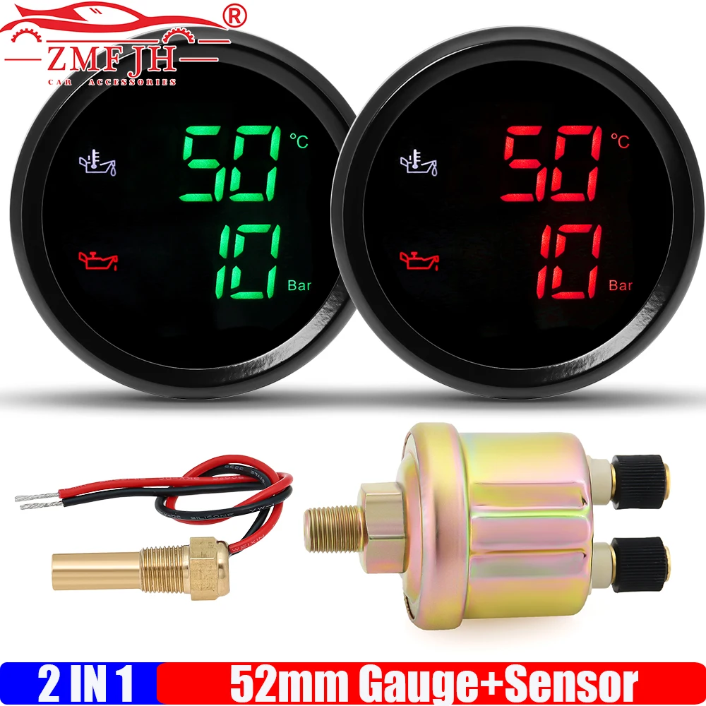

ZMFJH цифровой 2 "52 мм датчик температуры масла + манометр масла с датчиком мигающей сигнализации водонепроницаемый для морской лодки автомобиля авто 9-32 В