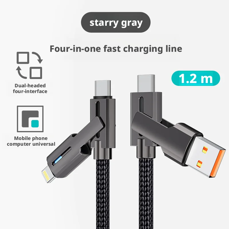 ANSEIP 4 في 1 100 واط 2 متر USB نوع C كابل البرق شحن سريع سلك بيانات الهاتف آيفون 7-17 سامسونج الهاتف USB-A سلك شاحن