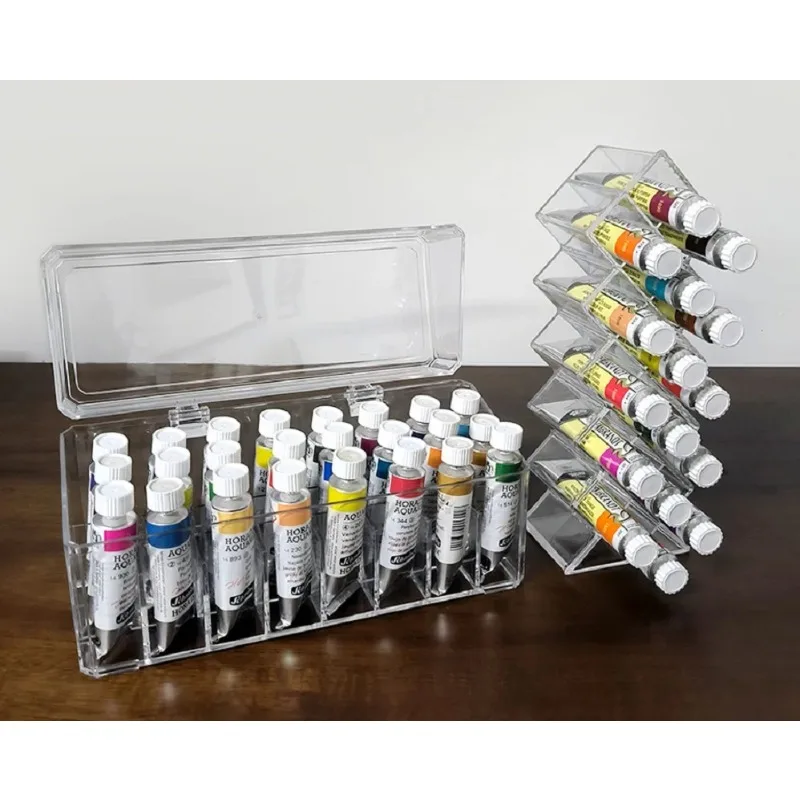 Watercolor Tube Storage Box Acrylic 16/28 Grid with Lid Transparent Box Acrylic Oil Painting Gouache Storage Rack Art Tool