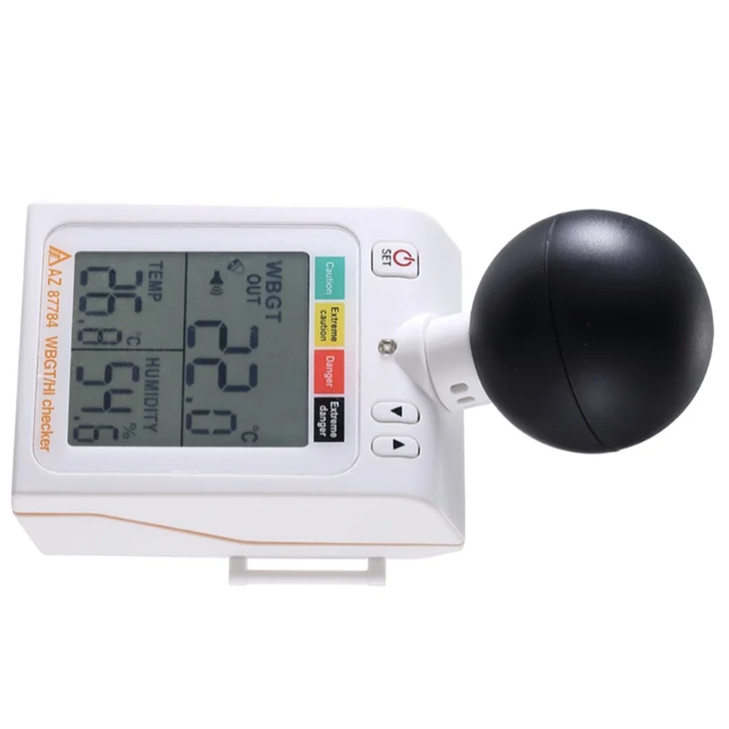 ABGI-2-In-1 Wet Bulb Globe Temperature Temp Checker WBGT+ HI Heat Index Heat Stress Meter Level Indicator Audible Alarms