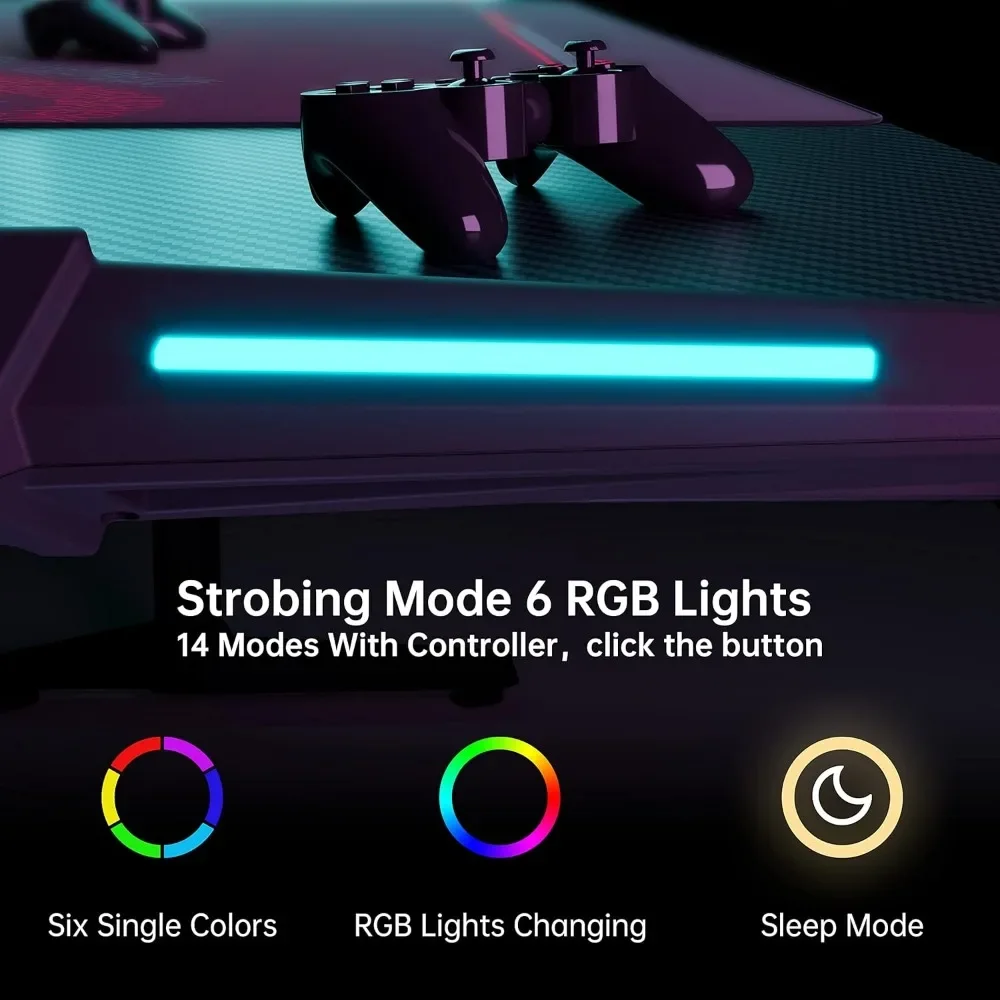 55 Inch RGB LED Gaming Desk with Lights Up, PC Computer Studio Gamer Table I Shaped Home Office Workstation, w Free Mouse Pad