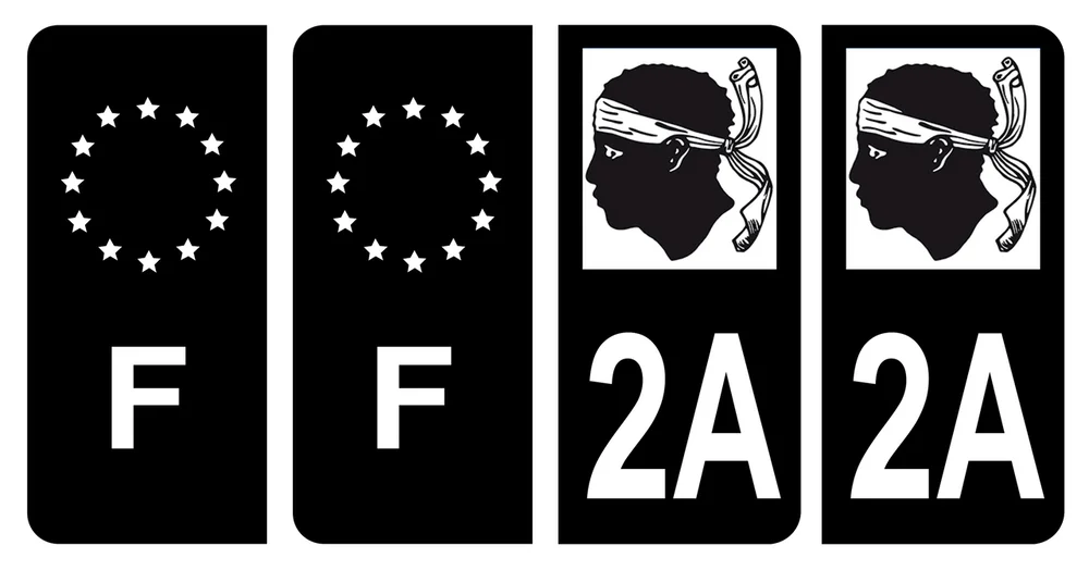 Lot 4 Autocollants Plaque Immatriculation Auto 2A Corse-du-sud 2B Haute-Corse Noir & F Europe License Plate Vinyl Car Stickers