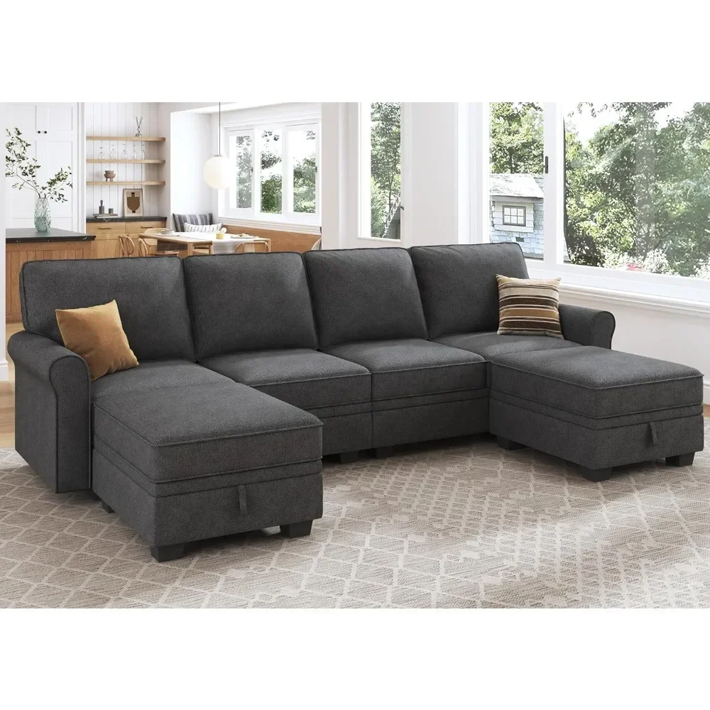

For Convertible Sectional Sofa with Storage Seat U Shaped Sectional Couch with Reversible Chaise 6 Seat Sofas