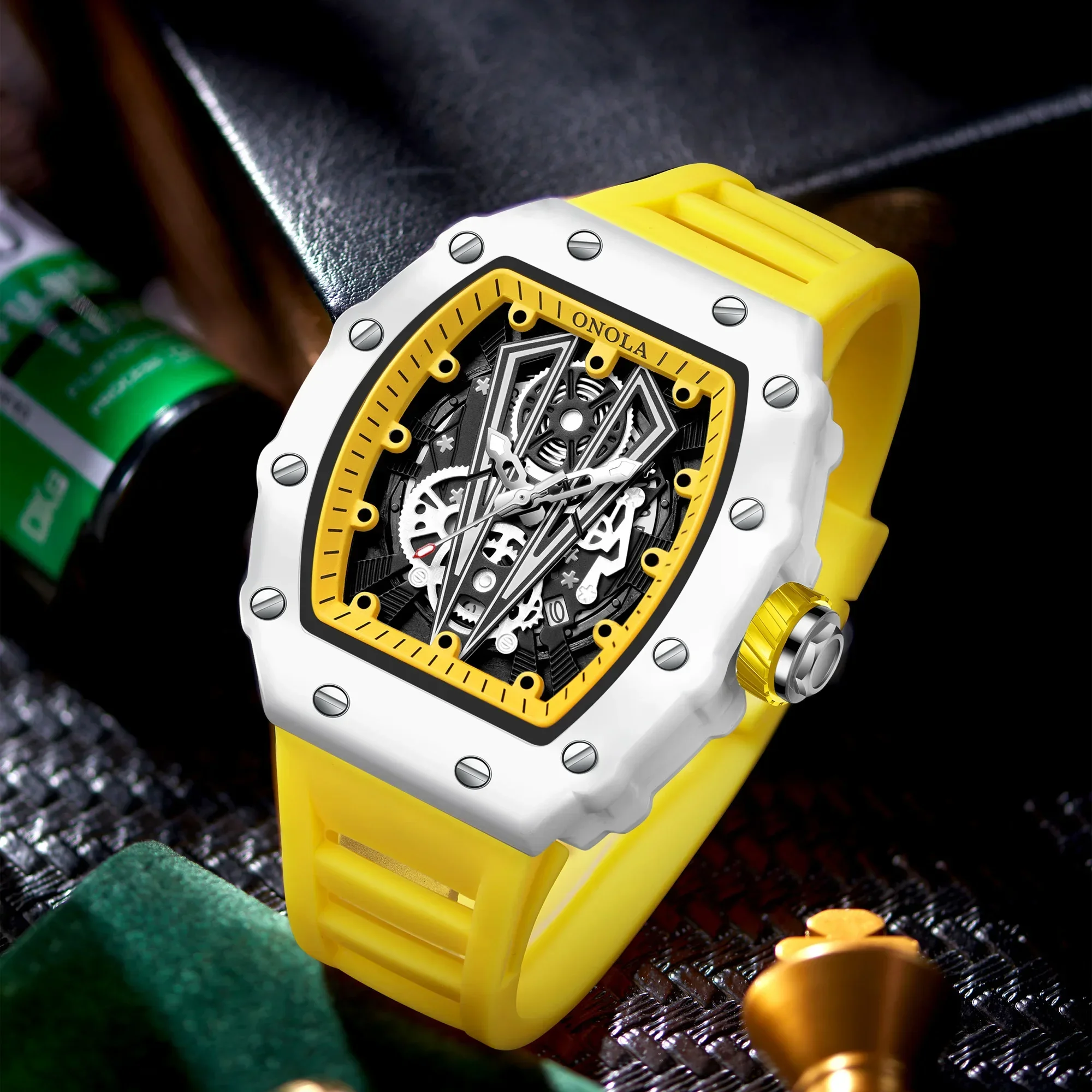 NEW High Quality Men's Watch Quartz ONOLA Fashion Clock Waterproof Silicone Tape Watch for Men - Image 5