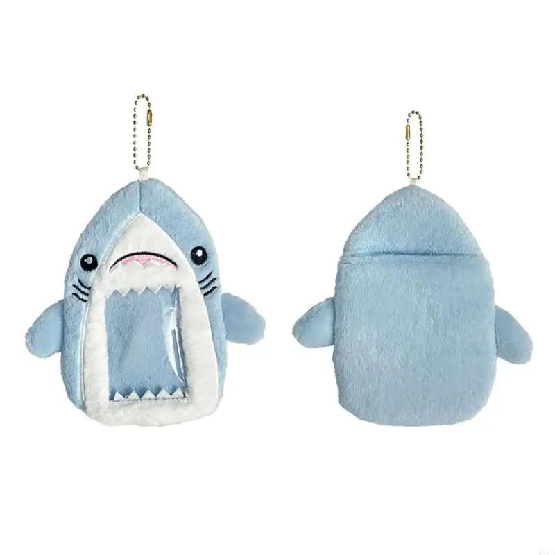 E8FB Cartoon Shark Shaped Plush Card Holder Photo Sleeve Storage Case For Identity Cards And Decorative Use In Daily Life