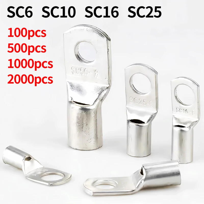 

100pcs Copper Lug Ring Wire Connectors - SC6-6/SC6-8/SC10-6/SC10-8/SC16-6/SC16-10/SC25-6/SC25-12 Electric Crimp Terminals