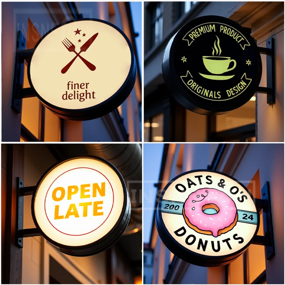 Custom Round Acrylic LED Light Box for Barber Shops Waterproof Double Sided Bright Storefront Signage