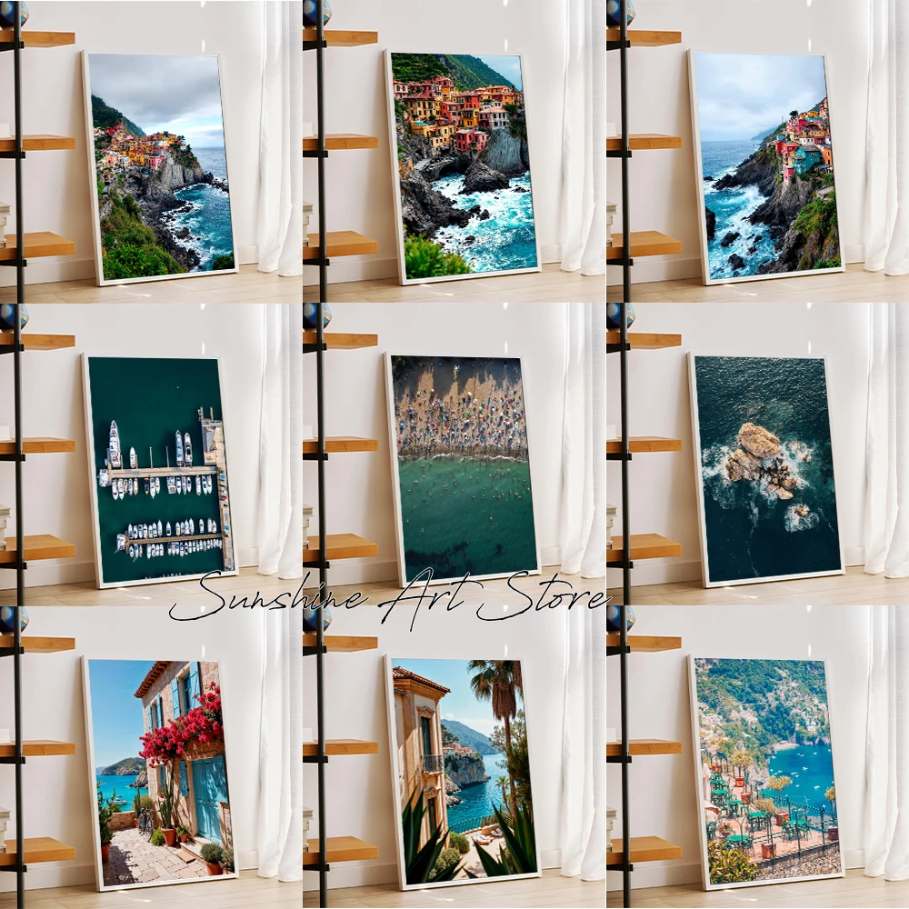 Coast Italy Travel Photograph Art Malta Amalfi Coast Umbrellas Greece Minimalist Poster Canvas Painting Wall Pictures Home Decor