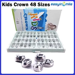 48Sizes Dental Stainless Steel Pediatric Preformed Temporary Kids Crown Orthodontic Primary Molar Crown Dentistry Tool EASYINMSI