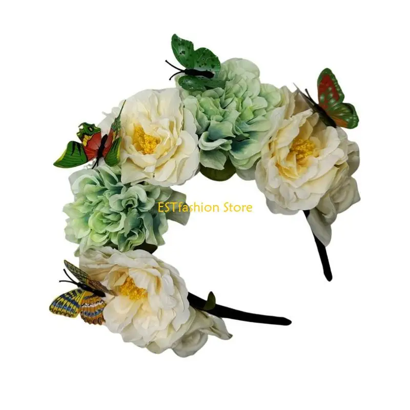 

Y5GC Реалистичная повязка для волос в форме бабочки в этническом цветке, повязка на голову для девочек, косплей-фея