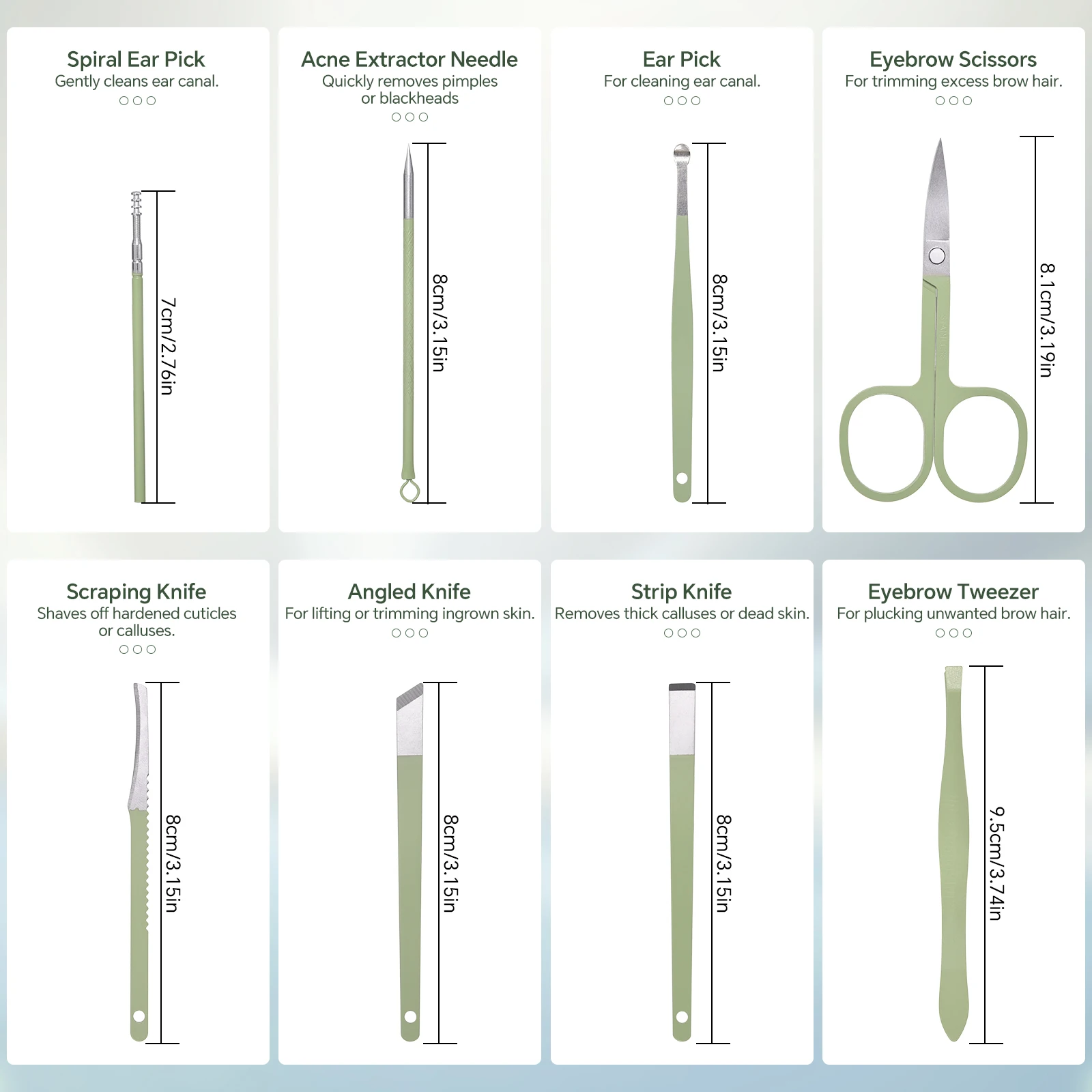 Juego de cortaúñas de acero inoxidable, Kit de manicura y pedicura verde, Funda de cuero PU portátil, herramienta para quitar cutículas, 16 Uds.