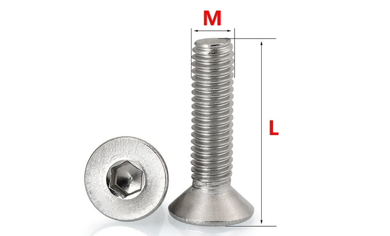 Innensechskantschrauben-Set M2 M2.5 M3 M4 M5 M6 aus 304 Edelstahl, Senkkopfschrauben mit Innensechskant und Mutter – Detail 9