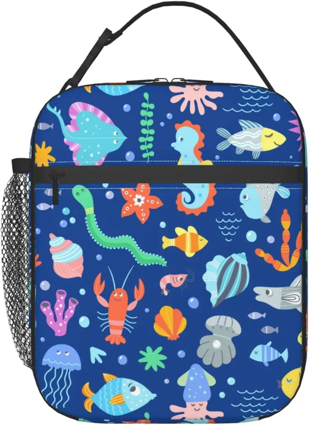 

Fishes Sea Ocean Animal Cute Cartoon Lunch Bag Blue Insulated Reusable Lunch box Waterproof Portable Tote for Boys Girls Adults