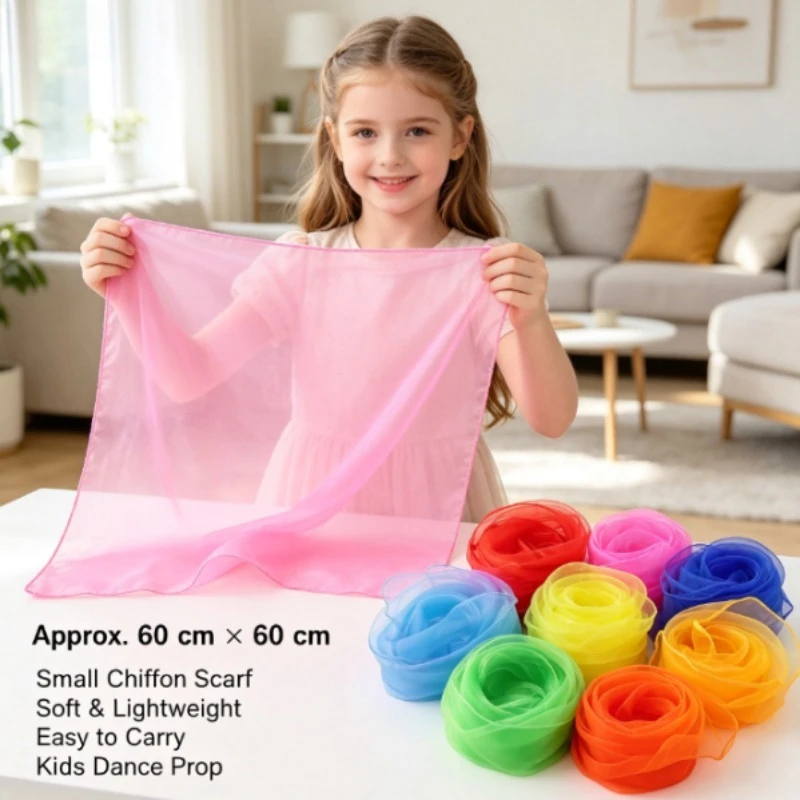 60cm Square Chiffon Scarf Kids Dance Performance Prop Small Yarn Handkerchief Kindergarten Game Hand Towel Nylon Scarf
