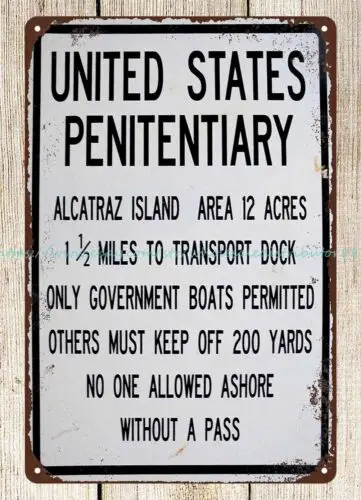 prison warning sign alcatraz penitentiary metal tin sign collectible metal wall