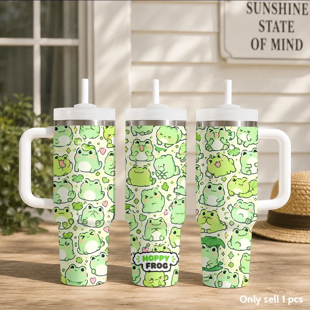 Cute Kawaii Animals Vacuum Flasks 40oz Portable Stainless Steel Tumbler with Handle Straw Double Wall Insulated Leakproof Mug