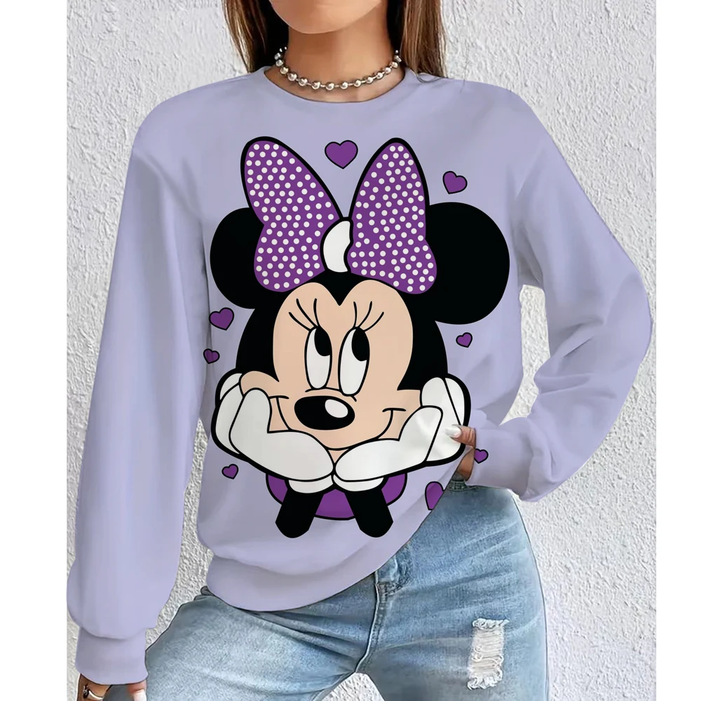 Ropa deportiva de otoño para mujer, Sudadera con capucha con estampado de Mickey Mouse de Disney, jersey suave cómodo con cuello redondo, ropa informal para mujer