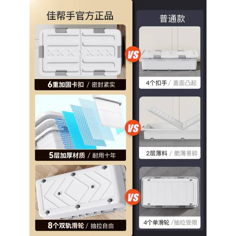 صندوق تخزين سفلي للسرير بطول متر واحد، منزلي تحت السرير مع عجلات لتنظيم الملابس والكتب وصندوق تخزين بلاستيكي