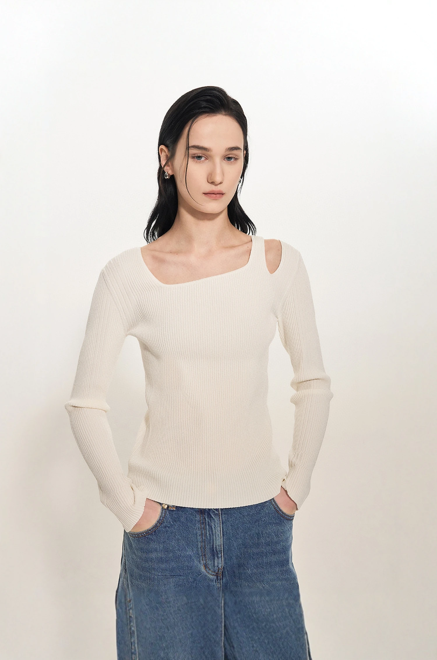 

Spring New Sle TIM*25 Square Collar oulder Bared Elastic Commute Soft Knitted irt Korean Single Piece Top Women's Faion