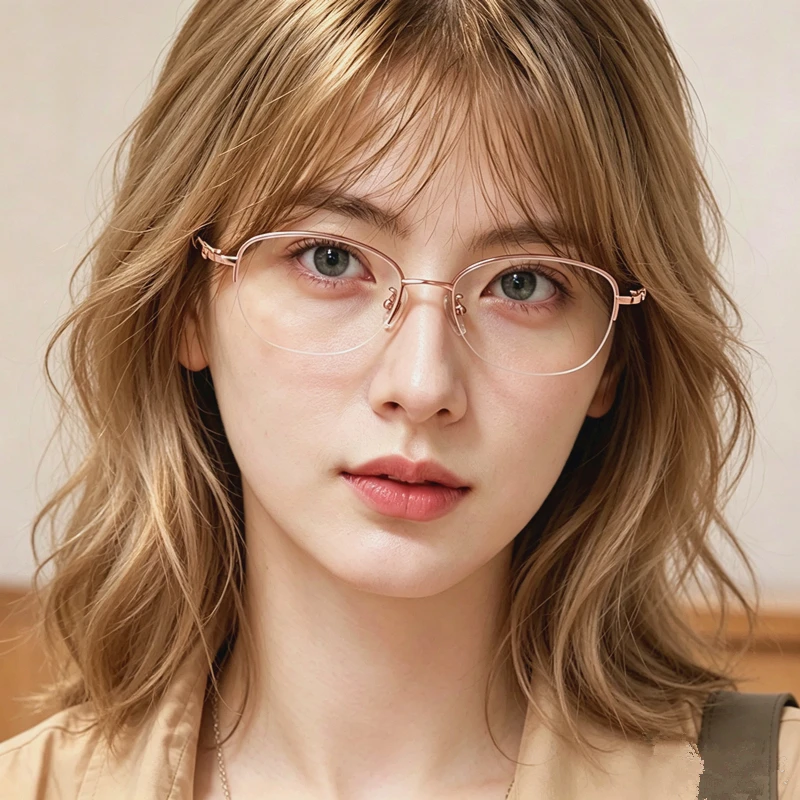 Ladies' half frame pure titanium eyeglass frame elegant oval glasses can be customized prescription myopia anti blue light