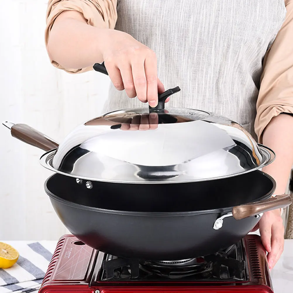 

Heat Resistant Glass Wok Cover with Stainless Steel Rim Fits Various Pots and Pans Visible Cooking Lid Multi-Purpose Fresh