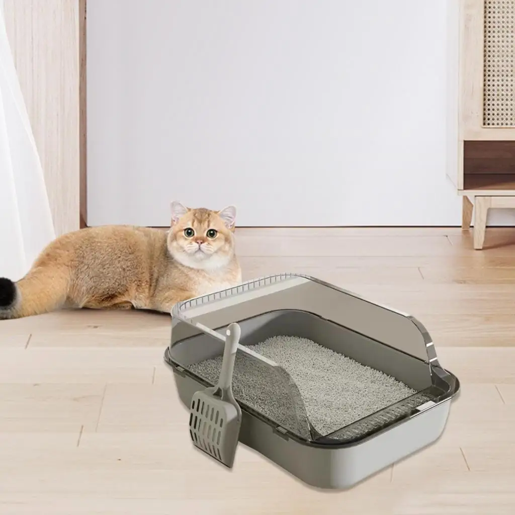 Cacerola para gatitos, caja de arena para gatos, orinal antisalpicaduras para gatos, inodoro con bandeja de arena semicerrada de lado alto para gatos