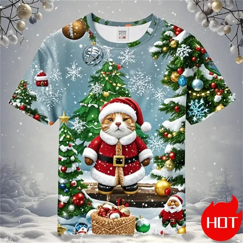 

Cute Santa Claus Christmas pattern T-shirt for 3D printed Merry Christmas T-shirt tops Kids Tshirt Men's Shirts Woman t-shirts
