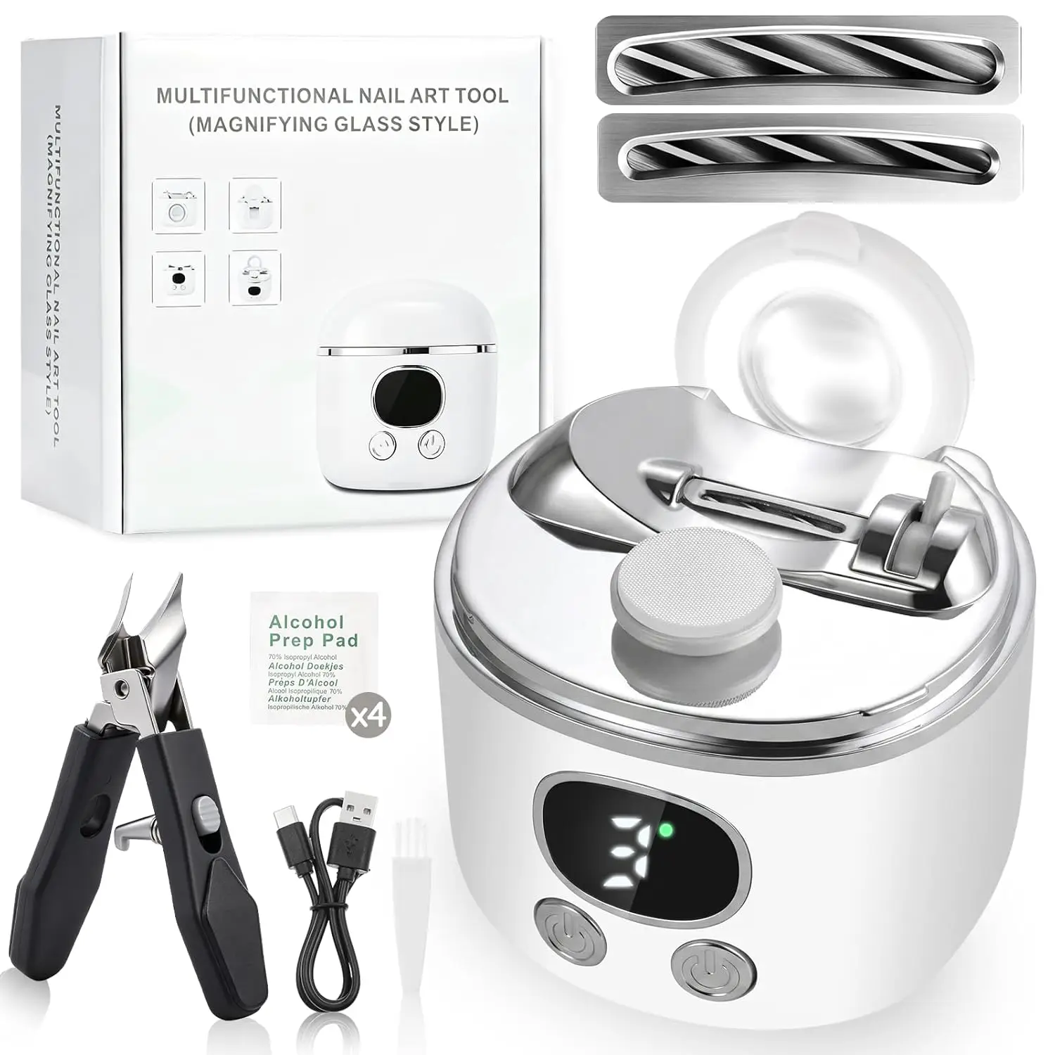 

3-in-1 Electric Nail Clipper: Rechargeable Trimmer with LED Light, Magnifier & Safety Guard for All Ages