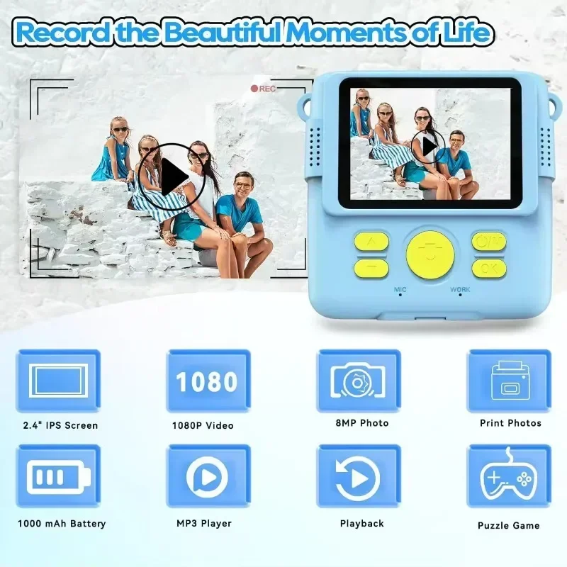 Digital Children Camera For Photography Mini Printer Portable Thermal Instant Print Photo Kids Camera 2.4inch Video Toy Gifts