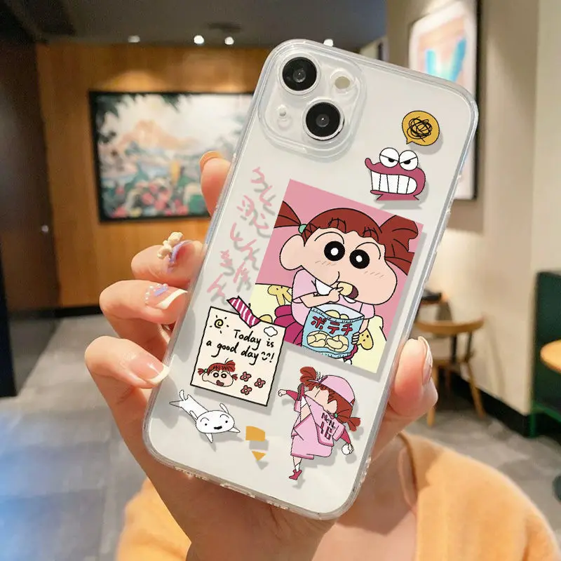 Kawaii Crayon Shin-chan Iphone Case Anime Transparant Schokbestendig voor IPhone 15 14 13 12 11 Pro Max 16 plus 11pro Xsmax Xr Nieuwe