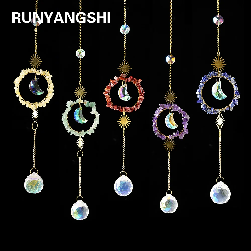 Natural Gravel Stone Sun Catcher Crystal Ball Lamp Pendant  Crystals Prism Rainbow Garden Decoration