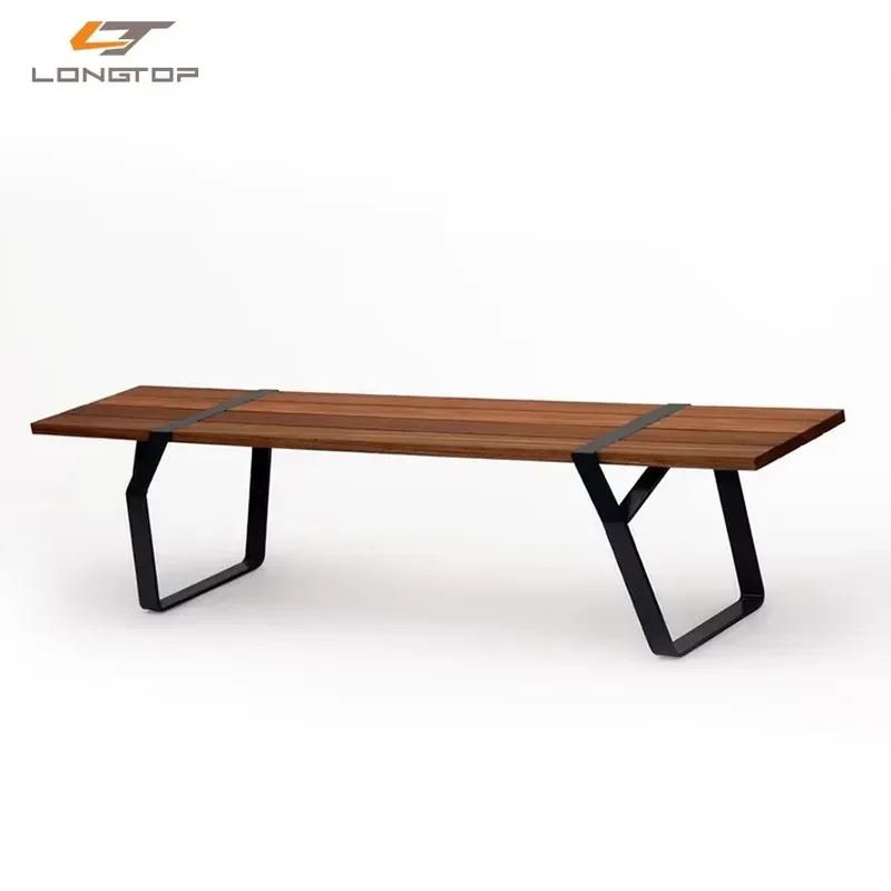 New Product Nordic Simple Design Outdoor Furniture Mueble De Exterior Metal Leg Teak Bench