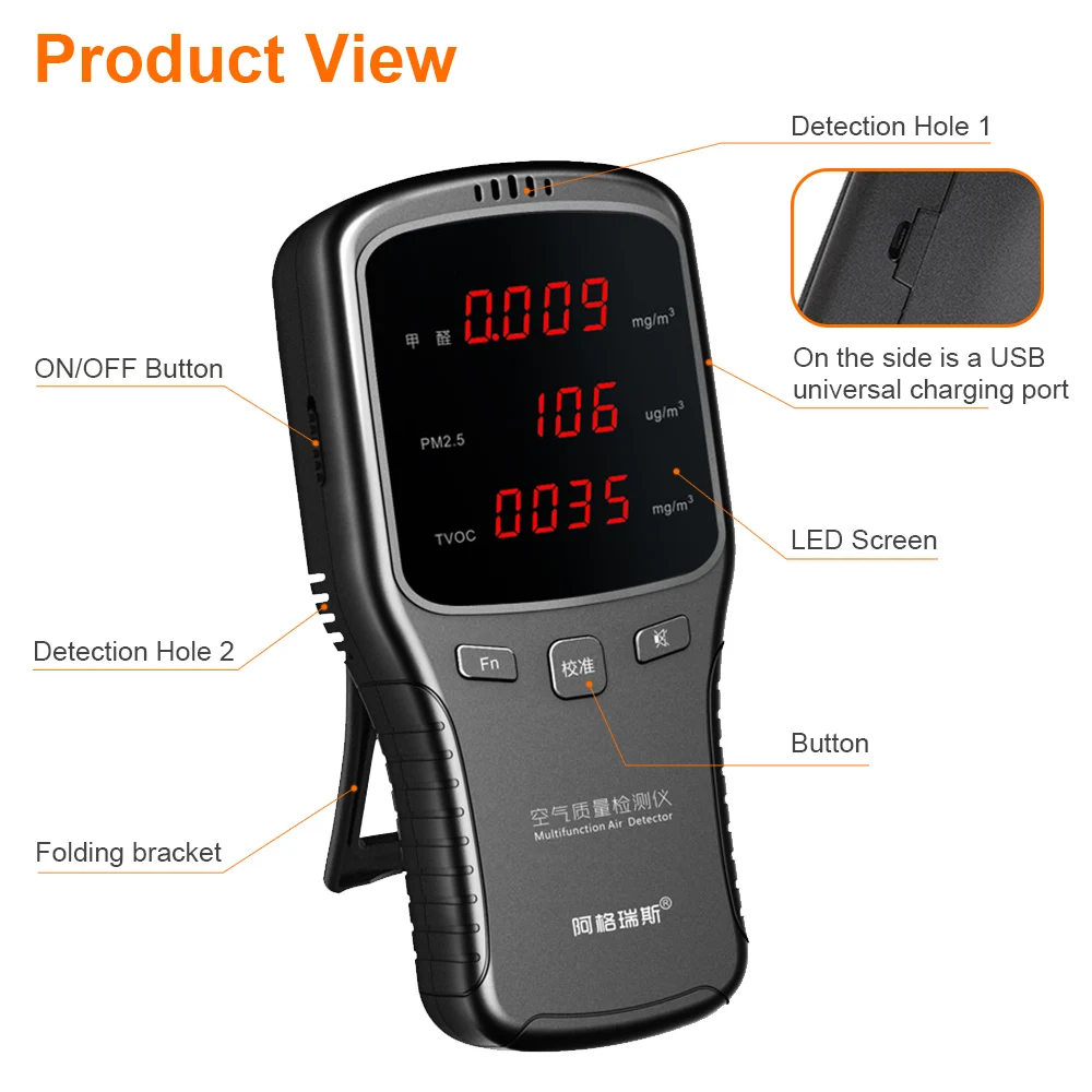 Imagem -02 - Digital Handheld Detector de Formaldeído Testador de Qualidade do ar Hcho Tvoc Pm1.0 Pm2.5 Pm10 Analisador de Gás Interior Casa