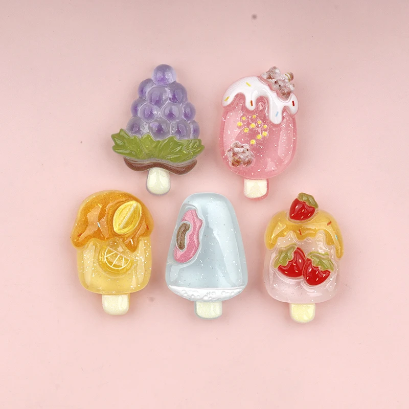 10/100pcs Cream Fruit Grape Popsicles Cabochon Flatback Scrapbooking for Phone Decor DIY Hairpin Bows Jewelry Crafts Accessories