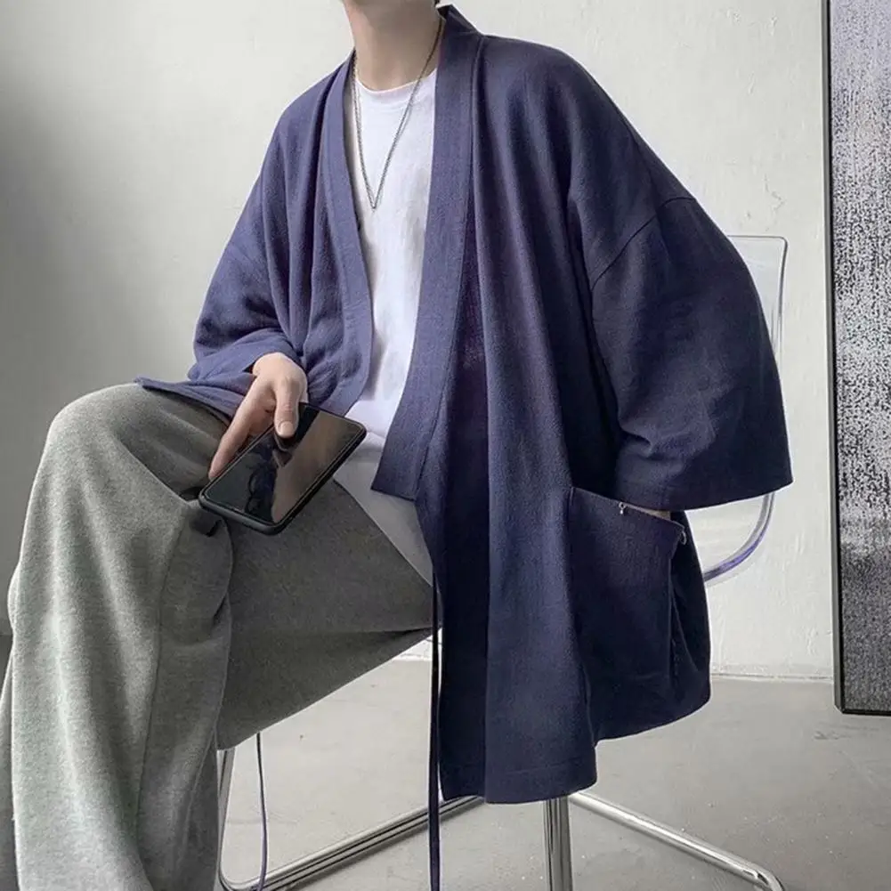 

Cardigan Men Shirt Men Formal Shirt Retro Chinese Style Men's Summer Cardigan with Three Quarter Sleeves Soft Breathable for Men