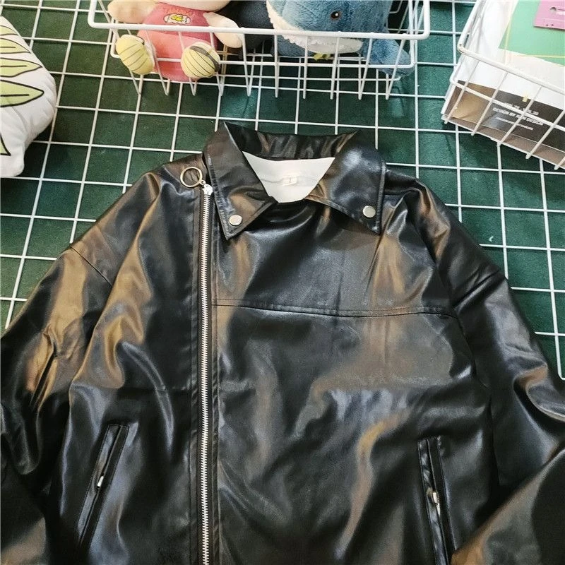 

Versatile PU Leather Bomber Jacket for Men Autumn Winter Streetwear Slim Fit Jacket with Functional Details​