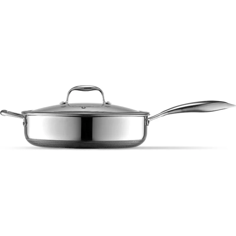 Multi-function Hybrid Nonstick Deep Sauté Pan and Lid, Dishwasher and Oven-Safe, Induction Ready, Compatible with All Cooktops