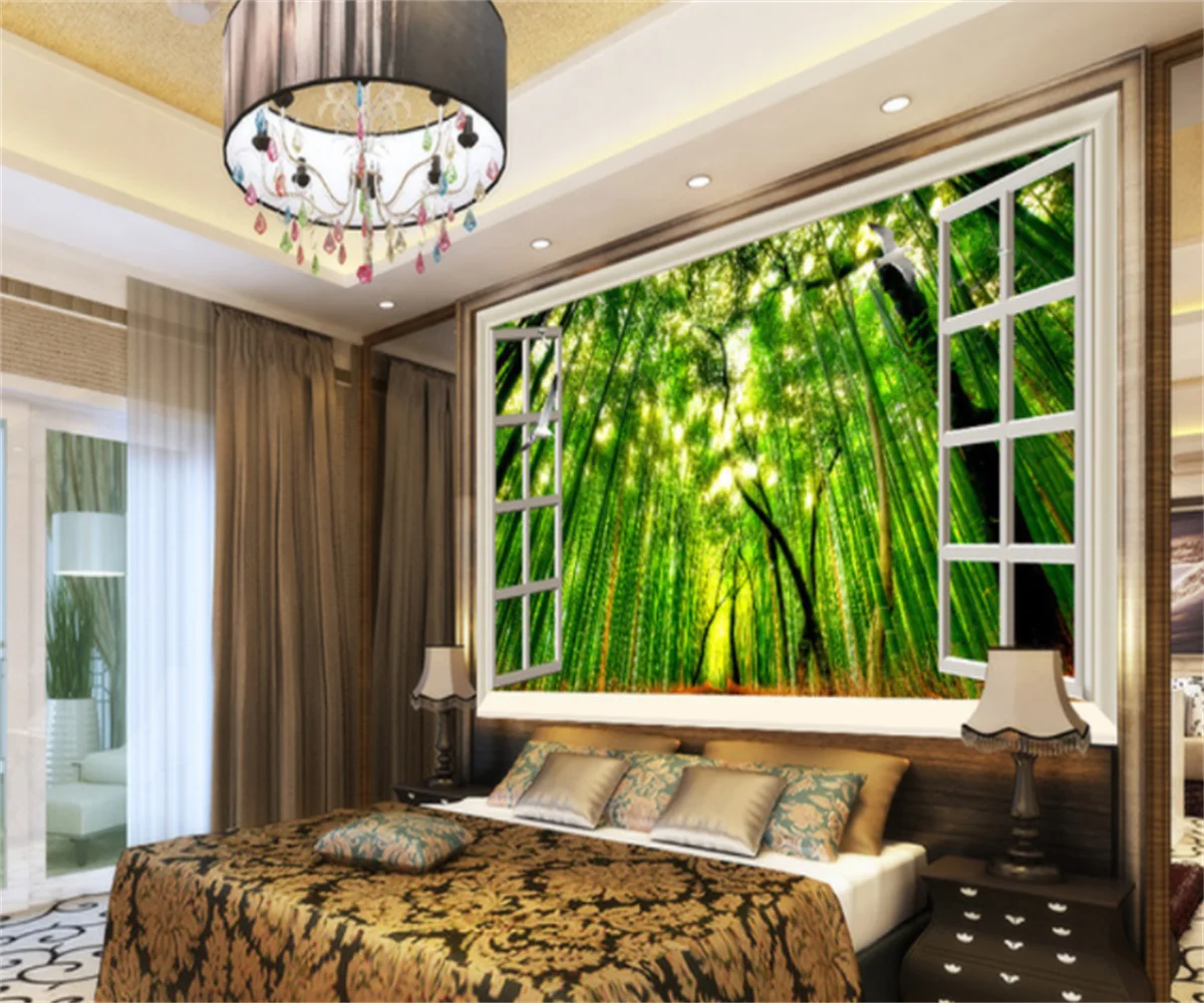 Fantasy bamboo forest outside the window HD 3D TV background wall decorative painting custom 3D any size wallpaper mural papel