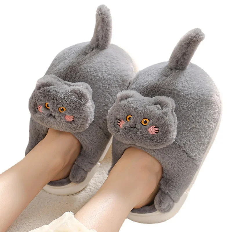 Cat Slippers Women Men Winter Home Slides Kawaii Floor Shoes Furry Slippers Girl White Mules Funny Cute Gift Slippers 2024